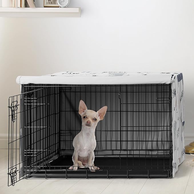Sweet Jojo Designs 24in. Small Dog Crate Cover (Cartoon Puppy Print) Pet Cage, Kennel Covers (Neutral, Modern, Bulldog, Wiener Doggy, Paws, Whimsical, Playful, Woof, Dachshund, Blue, Taupe, Grey) - Image 2