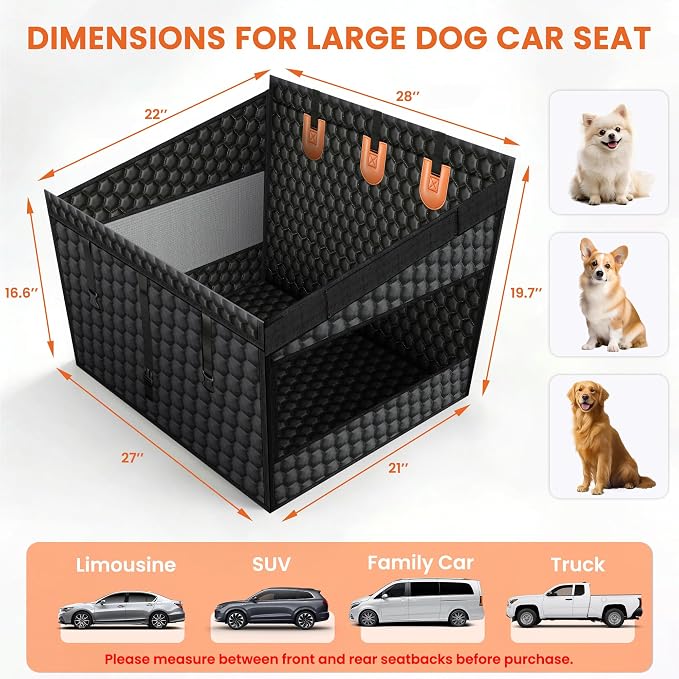 Large Dog Car Seat Cover Hammock Backseat, Waterproof Hard Base PU Leather | Universal Fit for Car SUV & Truck, Scratchproof, Nonslip, Mesh Window, Machine Washable, Side Flaps, Easy Install, Heavy Duty - Image 2