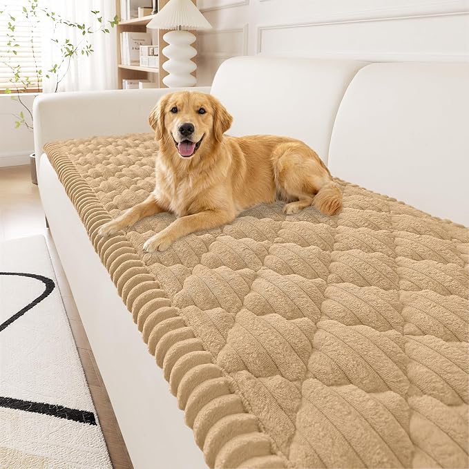 Smiry Couch Cover for Dogs Washable, Non Slip Fuzzy Pet Sofa Protector | Soft Thick Furniture Cover for Sofa, Loveseat and Sectional, Scratch & Pet Hair Resistant (Camel, 27.6" x 59") by Smiry