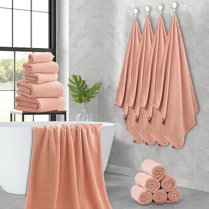 18 Piece Family Bath Towel Set Include 6 Bath Towels,6 Hand Towels and 6 Washcloths Soft Bathroom Towel with Hanging Loops,Highly Absorbent Quick Dry Towels Set for Bathroom,Hotel and Spa-Orange - Image 8