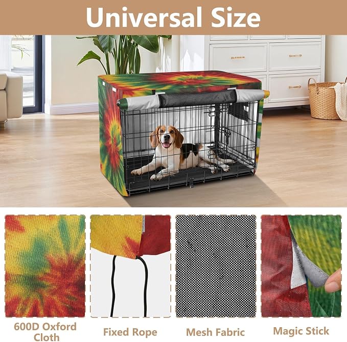 Dog Crate Cover Kennel Cover for Dog Cages Breathable for Wire Cage Indoor Outdoor Jamaica Reggae Tie Dye Colorful - Image 4