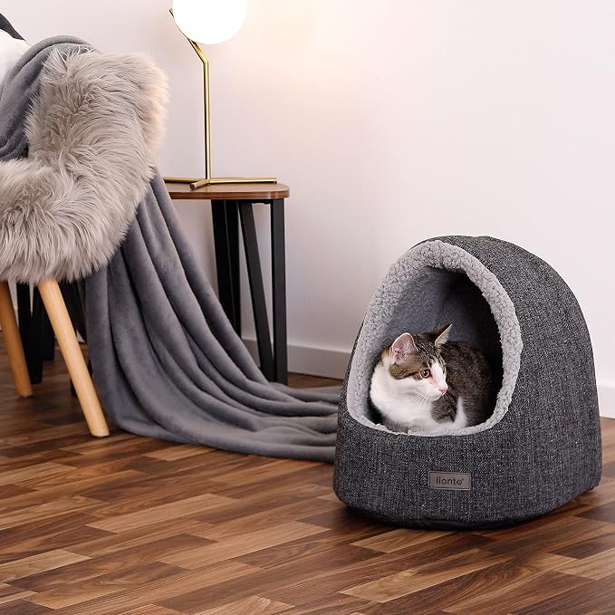 lionto cat cave with Cuddly Reversible Cushion, Washable pet Bed, Well Padded for Cats and Small Dogs, 15,7x13,8x15 in, Cozy cat Bed with Non-Slip nubs, Dark Grey Mottled - Image 3
