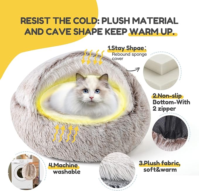 CATISM Cat Bed, Cat Beds for Indoor Cats Covered Hooded | Warm Soft Plush Comfortable Removable Washable Non-Slip Bottom - Image 7