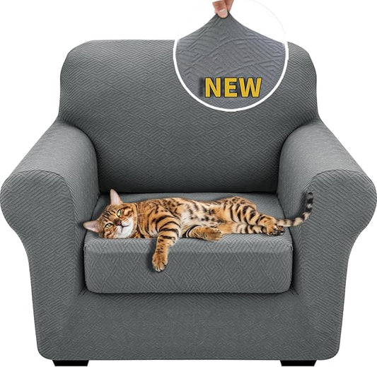 XINEAGE 2026 New 2 Pieces Chair Covers with Arms Super Stretch Chair Slipcover for Living Room Pet Dog Universal Slip Cover Anti Slip Armchair Furniture Protector (Light Gray), 31"-46"(1 Cushion) by XINEAGE