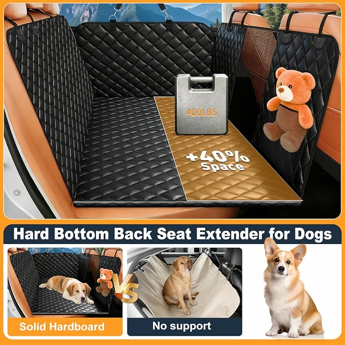 HOB4U Dog Car Seat Cover for Back Seat, Hard Bottom Dog Back Seat Extender | Dog Hammock for Car SUV and Truck, Waterproof, Supports 400LBS, Anti Scratch, Easy to Clean - Image 2