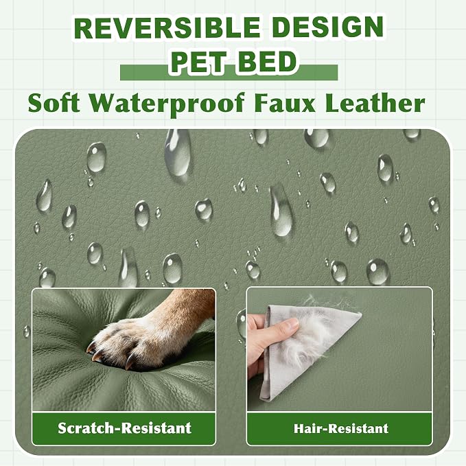 Vonabem Outdoor Dog Bed Waterproof Washable, XXL Crate Pad 48 Inch, Wipeable Leather Pet Beds with Removable Cover Reversible, Durable Anti-Slip Kennel Pads 47"x29" Green - Image 2