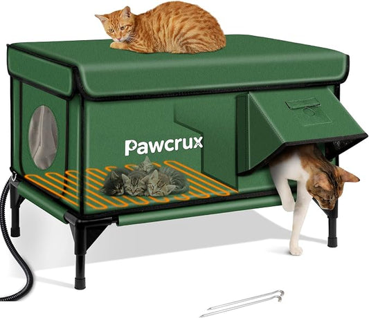 Weatherproof Heated Cat House for Outdoor in Winter, Heated Cat Bed Kitty Shelter with Cat Heating Pad, Insulated & Safe Escape Door, Warm House for Outside Stray Cat (Green, 17"x25"x17") by JLSAME