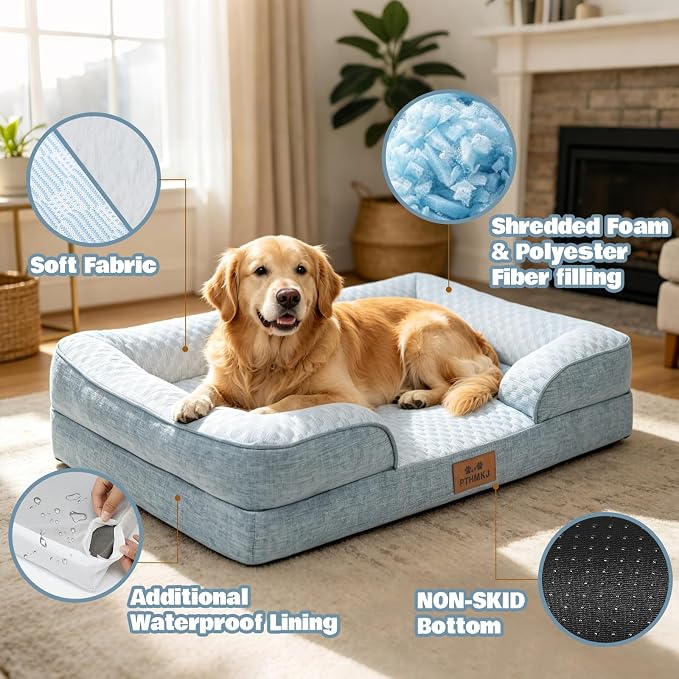 Orthopedic Dog Bed Large Sized Dog with 2 Pack Removable Washable Covers - Soft Plush & Cooling Surface, Waterproof Dog Bed 36 Inch Pet Bed with Egg-Crate Foam and Non-Skid Bottom - Image 5