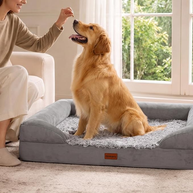 Gimars 3.7in Thickened Orthopedic Dog Bed for Extra Large Dogs, Supportive Dog Sofa Bed with 28D Egg-Crate Foam, Removable Washable Cover, Waterproof Lining for Puppy, Senior, Sick - Image 6