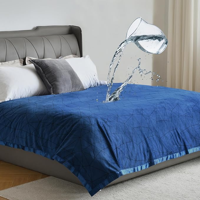 Softan Waterproof Blanket Cover 70"x90" for Baby, Adults, Dogs, Cats or Any Pets, 3 Layer Protector and 100% Leak Proof Blanket for Bed, Sofa and Other Furniture, Easy to Clean, Navy & Light Grey by softan