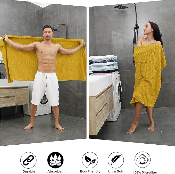 Smuge Extra Large Bath Towel Sheet Set 35x70 Inches - Oversized Bath Towels Set,Jumbo Large Microfiber - Quick Dry,Super Soft,Highly Absorbent Towel Set for Bathroom,Hotel,SPA,Pack of 4(Sweet Yellow) - Image 5