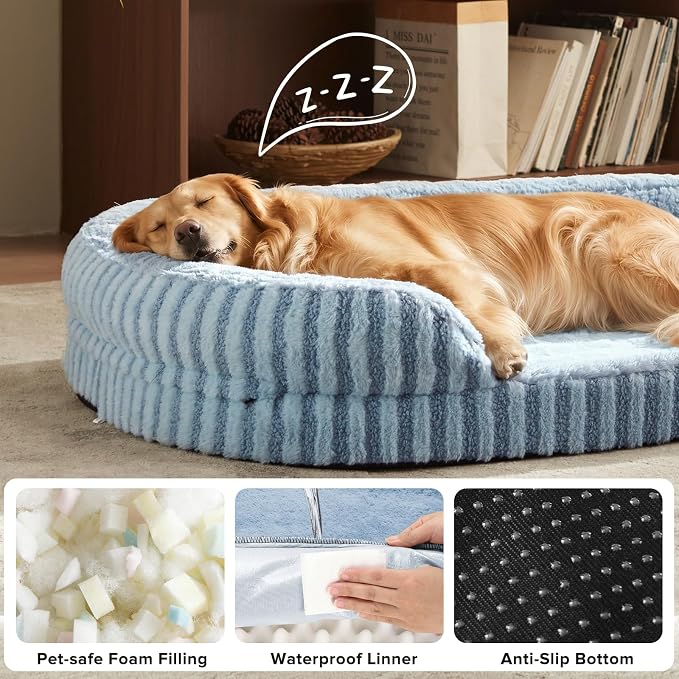 MIXJOY Orthopedic Dog Beds Large Sized Dog,Extra Large Washable Dog Bed Waterproof Oval Dogs Bed with Removable Cover,Egg-Crate Foam Big Pet Bed Couch with Bolster,Non-Slip Bottom,XL 42"X32",Blue - Image 6