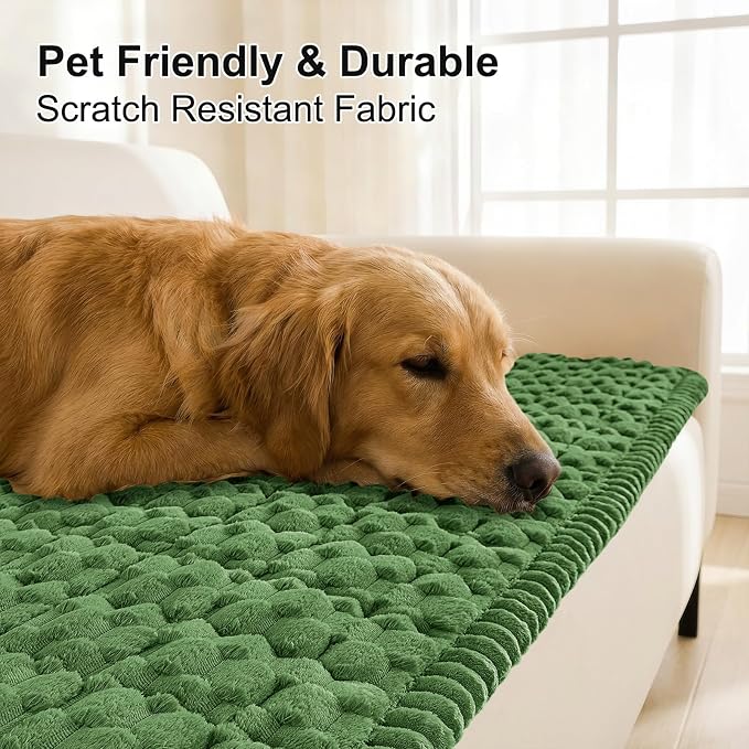 Smiry Non Slip Couch Covers for Dogs, Scratch Resistant Pet Sofa Protector | Machine Washable Soft Fuzzy Thick Furniture Cover for Sofa Loveseat Sectional Large Dogs, Olive Green, 27.6" x 82.7" - Image 3