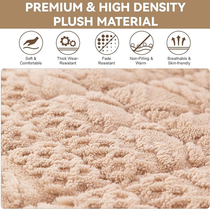 OTOB All Seasons Sofa Covers for 3 Cushion Couch Washable, Geometric Jacquard Fuzzy Non-Slip Pet Couch Cover, Kids Pet Friendly Soft Plush Sofa Slipcovers Dog Bed Mats (Camel, 27.6" x 70.9") - Image 3