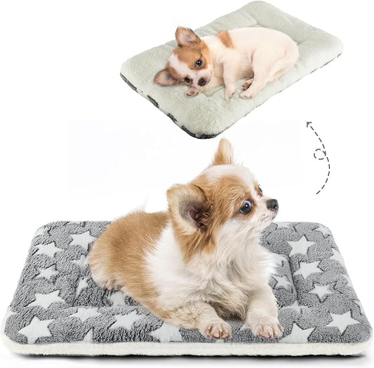 Mora Pets Dog Bed Crate Pad Ultra Soft Pet Bed with Cute Star Print Washable Crate Mat for Large Medium Small Dogs Reversible Fleece Dog Crate Kennel Mat Cat Bed Liner 22-Inch Grey by MoraPets