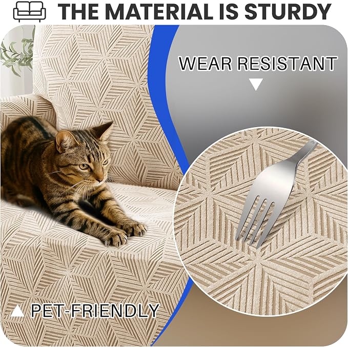 YEMYHOM 1 Piece Stretch Oversized Couch Covers for 4 Seat, Jacquard Extra Large Sofa Cover with Non-Slip Elastic Bottom, Thickened Slipcover Furniture Protector for Dogs Pets (X-Large, Khaki） - Image 5