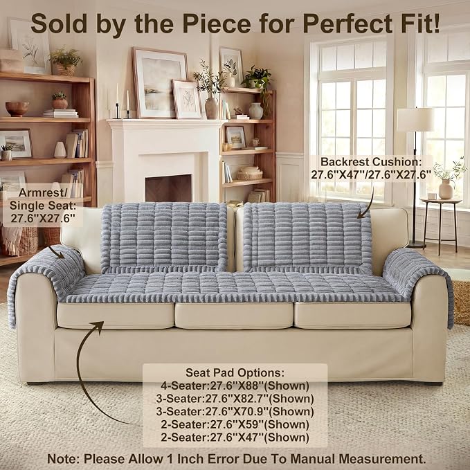 decorUhome Couch Cover for Dogs, Non Slip Fuzzy Thick Pet Sofa Protector | Pet Friendly, Couch Covers for Sofa, Machine Washable, Fits Armrests, Single Seats & Backrest Cushions, Grey, 27.6" x 27.6" - Image 11