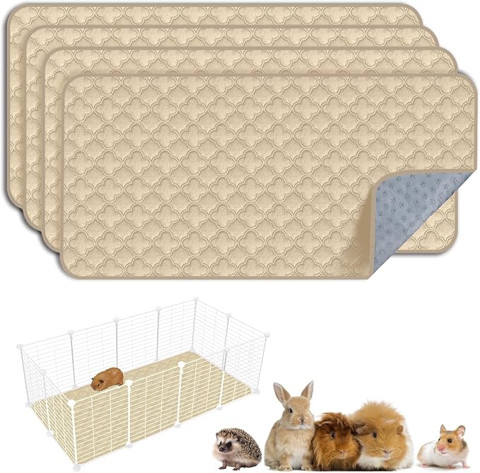 FunFurry Washable Guinea Pig Cage Liner - 4 Pack Reusable Washable Pee Pads，Waterproof Guinea Pig Bedding for Small Animal - Rabbit Bunny Hamster Puppy (Cream, 24" X 47" - 4 Pack) by FUNUPFURRYLIFE