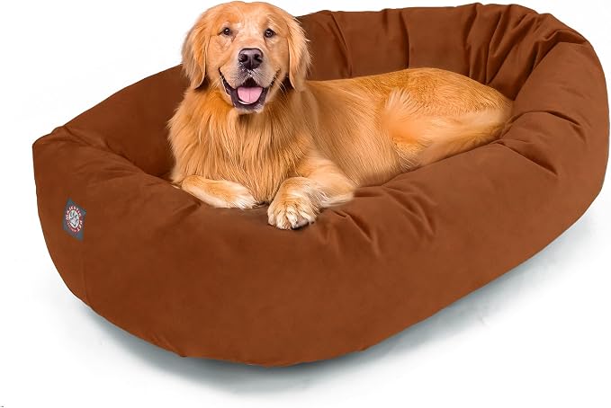 Majestic Pet 40 Inch Suede Calming Dog Bed Washable – Cozy Soft Round Dog Bed with Spine Support for Dogs to Rest Their Head - Fluffy Donut Dog Bed 40x29x9 (Inch) - Round Pet Bed Large – Rust (2025) by MajesticPet