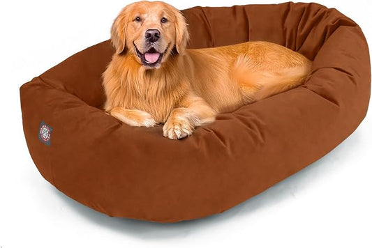 Majestic Pet 40 Inch Suede Calming Dog Bed Washable – Cozy Soft Round Dog Bed with Spine Support for Dogs to Rest Their Head - Fluffy Donut Dog Bed 40x29x9 (Inch) - Round Pet Bed Large – Rust (2025) by MajesticPet