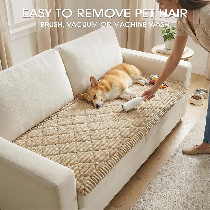 Non-Slip Washable Couch Cover for Dogs, Thick Plush Grid Flannel | 27.6"x82.7", Taupe, 0.8" Thick, Rubber Dot Backing, Pet-Friendly Protector for Sofa, Floor, Window Bench, Car Seat or Camping - Image 6