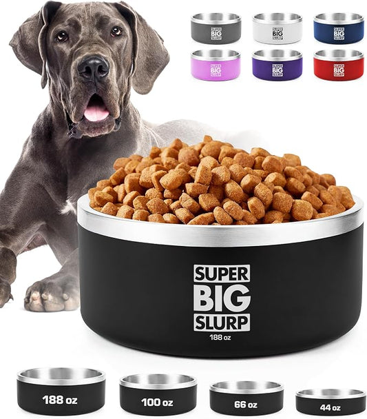 Tuff Pupper Heavy Duty Insulated Dog Bowl | Double Wall Stainless Steel Dog Food Dish | Non-Slip Spill Proof Dishwasher Safe Cat Bowl | Water Dish for Feeding Large Medium Small Pets (188oz, Black) by TuffPupper