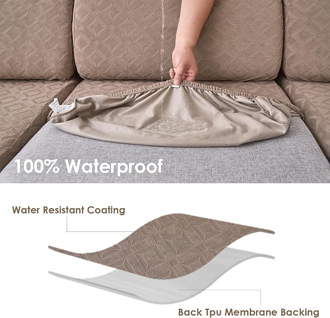 Genina Waterproof Couch Cushion Covers for Sectional Sofa L Shape Cover | Non Slip,Stretch Jacquard Fabric,Pet Hair & Scratch Protection,Easy Installation,Furniture Protector,2 Seater+1 Chaise - Image 2