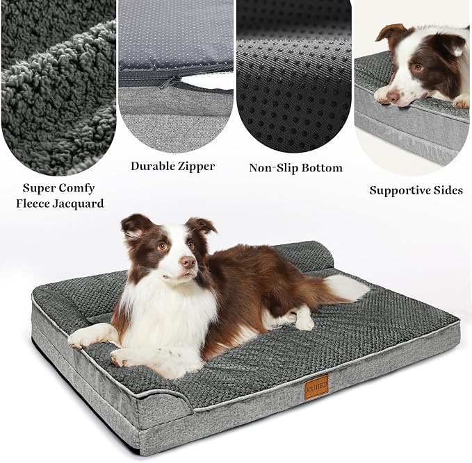Orthopedic Dog Bed Large Sized Dog 36''X24'', Waterproof L Bolster Egg Crate Foam Pet Crate Beds with Washable Removable Cover, Non-Slip Soft Pet Couch Sleep Mat, Grey - Image 3