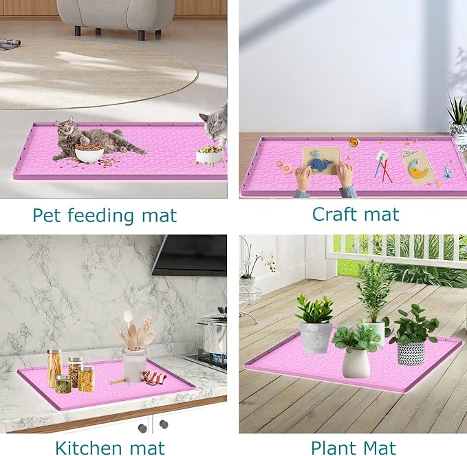 Cat Litter Mat, Silicone Large Cat Mat for Litter Box - 28x22 in, Waterproof & Non-Slip, Durable & Easy Clean, Pink - Image 6