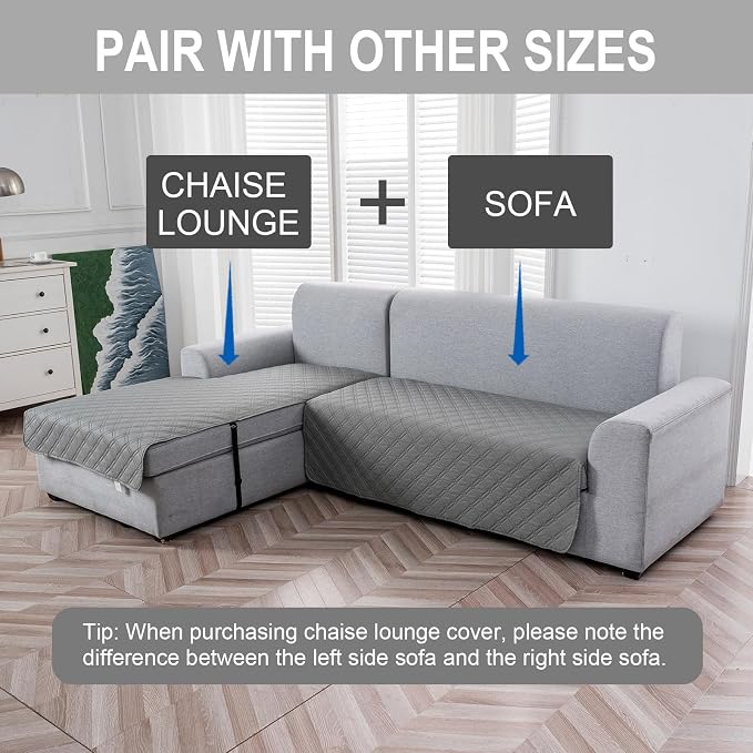 Genina L Shape Couch Cover, Sectional Couch Chaise Covers, Waterproof Washable Sofa Covers for Left L Shape Chaise Lounge, Anti-Slip Sofa Slipcovers for Dogs Cats Pet Friendly(Light Grey) - Image 2