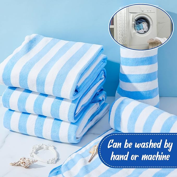 SmoothNovelty 16 Pack Microfiber Bath Towels Bulk 27'' x 60'' Oversized Size Bath Towel Highly Absorbent Extra Large Soft Drying for Beach Shower Summer Salon Sport Gym Party (Stripes,Light Blue) - Image 4