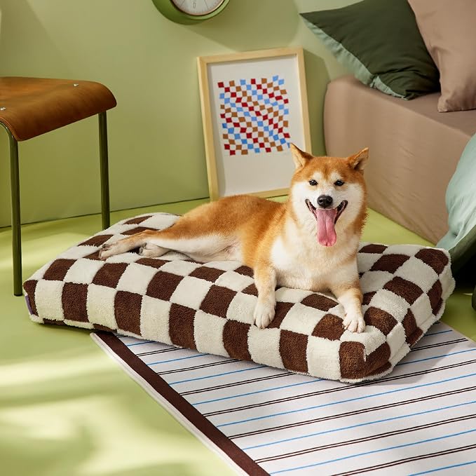 LE SURE Cute Aesthetic Dog Bed for Crate,Jacquard Thick Pet Pillow 35x22 | Shredded Chopped Foam,Modern Plush Crate Cushion Gift for Large Dog, Waterproof Washable Cover, Nonslip Bottom, Brown - Image 6