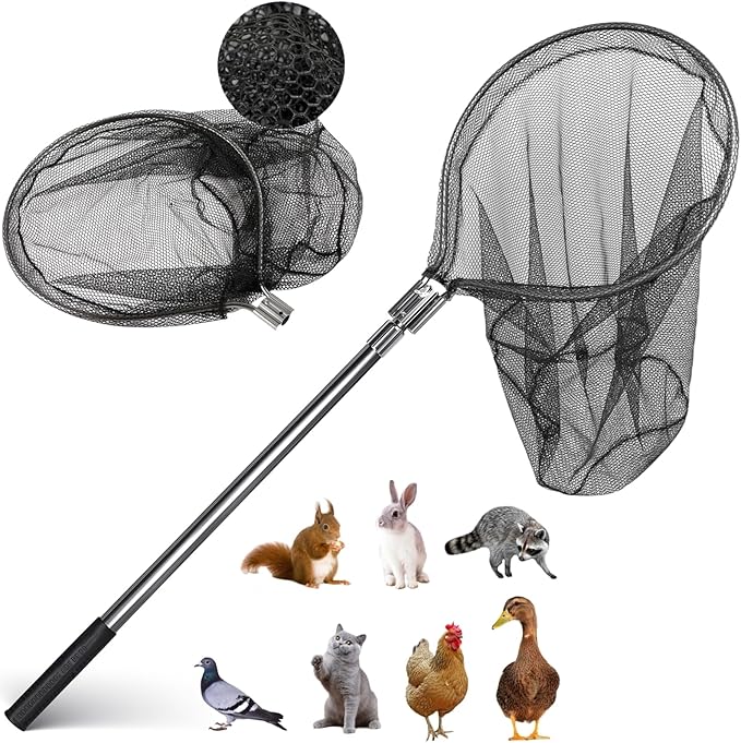 Catch Net - Small Animal Catcher for Chicken, Duck, Goose, Fish, Cat, Bird, Raccoon, Dog and Others (43"-78" Handle with 20" Net Opening) by George+Garden