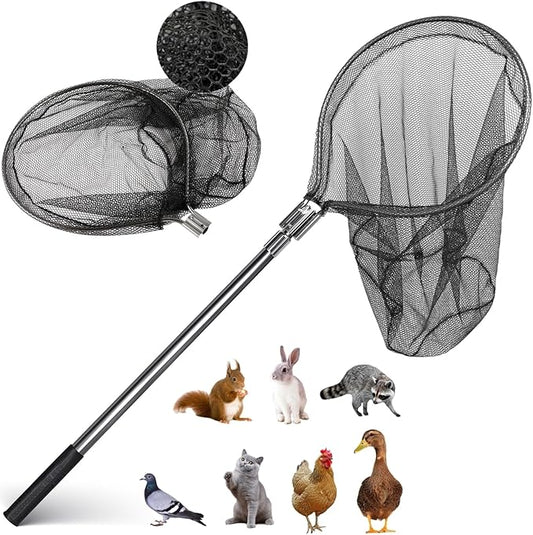 Catch Net - Small Animal Catcher for Chicken, Duck, Goose, Fish, Cat, Bird, Raccoon, Dog and Others (43"-78" Handle with 20" Net Opening) by George+Garden