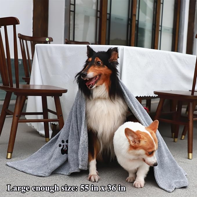 Dogvingpk Extra Large Dog Towel 2 Pack, Super Absorbent Soft Quick Drying Microfiber Pet Bath Towels for Large & Medium Dogs (XL-55" * 36", Grey and Black) - Image 3