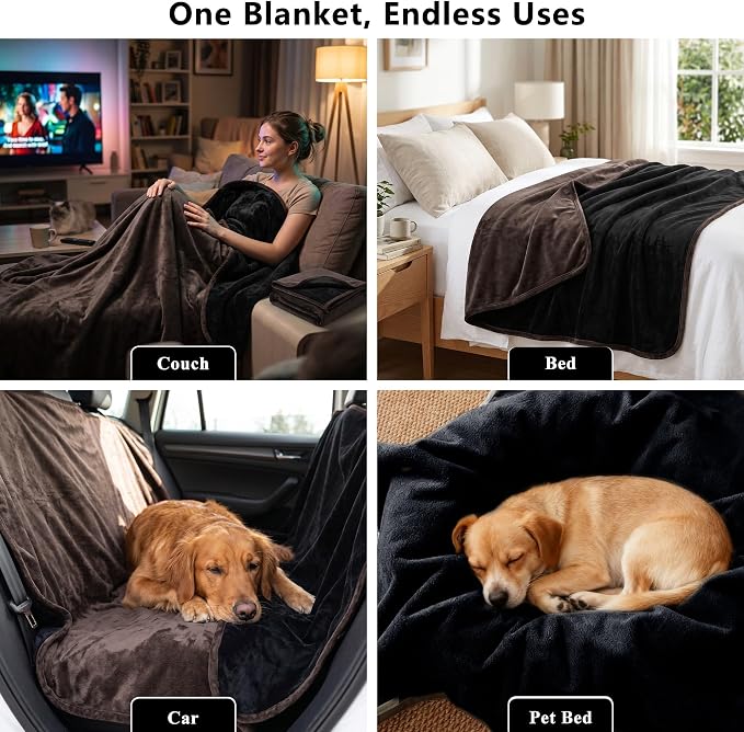 Waterproof Blanket - Reversible Dog Throw as Furniture Protector | Soft Velvet & Flannel, TPU Leak-Proof Liner, Machine Washable, Fits Couch and Bed, 68" x 82", Lightbrown/Darkbrown - Image 6
