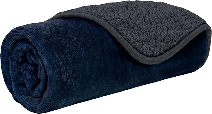 PETAMI Sherpa Fleece Waterproof CAT and Dog Blanket, Navy/Gray, Small - Image 7