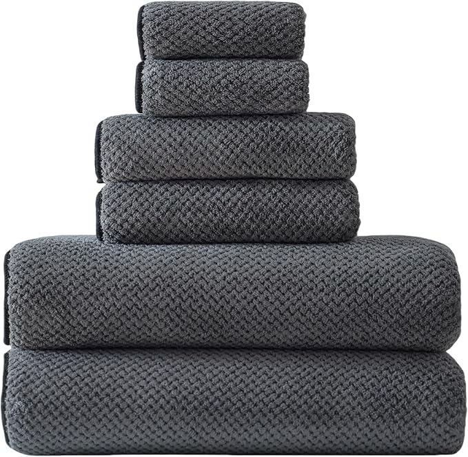30x60 Inches Extra Large Bath Towels Set Super Soft Absorbent Luxury Microfiber Towels for Bathroom (Charcoal Grey, 6PCS) by Akzpe