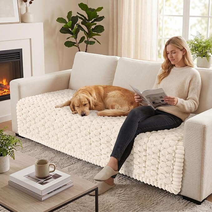 Smiry Non Slip Couch Covers for Dogs, Scratch Resistant Pet Sofa Protector | Machine Washable Soft Fuzzy Thick Furniture Cover for Sofa Loveseat Sectional Large Dogs, Cream, 43" x 63" - Image 5