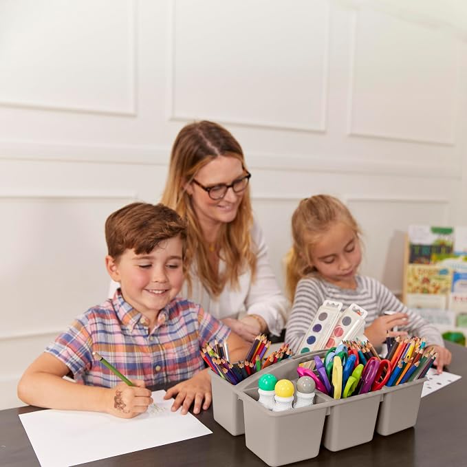 ECR4Kids 6-Compartment Large Plastic Caddy, Multipurpose Organization, Grey, 6-Pack - Image 8