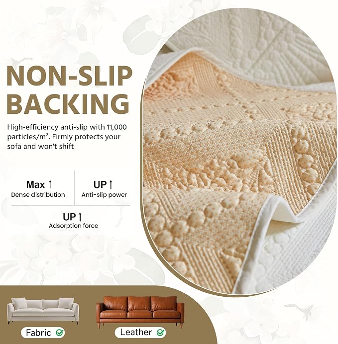 OTOB Cotton Quilted Dog Couch Covers for Sofa Washable Anti Slip, 1 Piece | Khaki, 27.6"x70.9", Rustic Farmhouse Embroidery, All Seasons, Soft Thick, Breathable, Wear-Resistant, Pet Friendly - Image 7