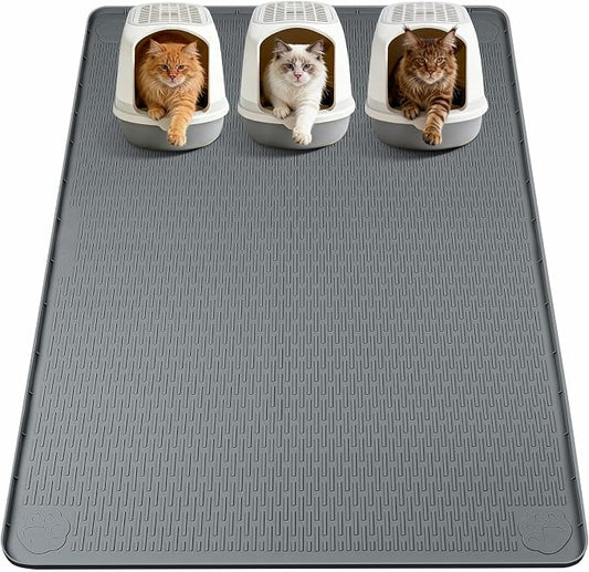 Silicone Cat Litter Mat for Litter Box 70”x45” Large Cat Mat, Dark Grey | Waterproof, Non-Slip, Leak-Proof Rug Mat with Lip, Easy to Clean, Extra Large Litter Catcher Mat for Floor by Bartuke