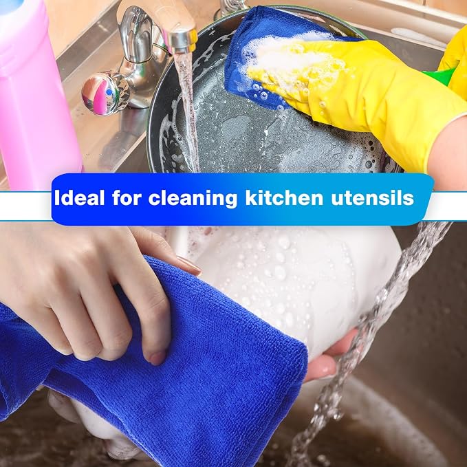 Nuenen 140 Pcs Microfiber Cleaning Cloths for Cars Ultra Absorbent Car Towels Drying Reusable Cleaning Supplies House Kitchen Window Microfiber Towel (Blue,16 x 16 Inch) - Image 4