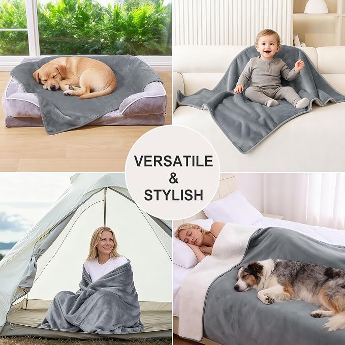 Smiry Waterproof Dog Bed Blanket, Leakproof Pet Throw Blanket for Bed Couch Sofa, Reversible Sherpa Fleece Furniture Protector Cover for Small Medium Large Dogs Cats (Grey, 50x60 inches) - Image 6