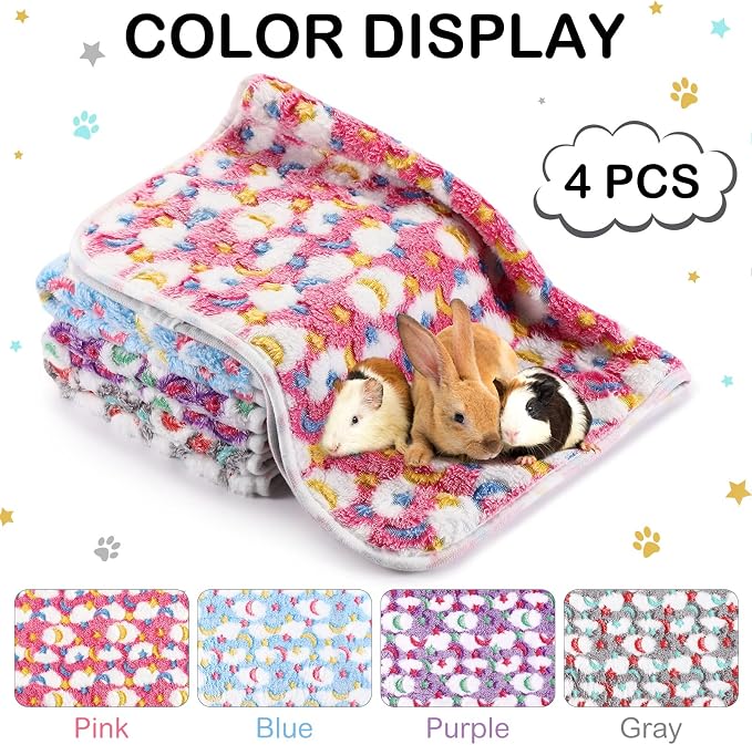 Reginary 4 Pcs Waterproof Guinea Pig Blankets Washable Small Animal Fleece Bedding Absorbent Guinea Pig Cage Liners Reusable Training Pee Pad Pet Sleep Mat for Hamster(Moon Star Pattern,24 x 16 Inch) - Image 6