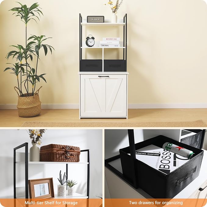 DWANTON Litter Box Enclosure with 2 Storage Shelves and 2 Drawers, 2-in-1 Hidden Cat Litter Box Enclosure Furniture with Shelf, Reversible Entrance, Washable Drawers, 50-Inch, White - Image 9