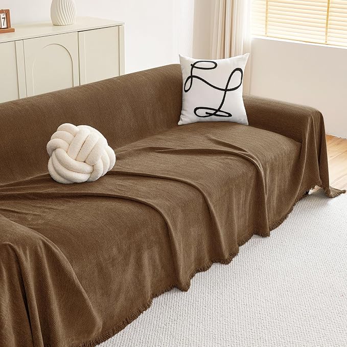 hyha Couch Cover for Dogs, Boho Chenille Sofa Cover for 3 Cushion Couch | Anti-Scratch Washable Sofa Slipcover, Loveseat Sectional Couch Throw Blankets with Tassels (Chocolate, 71x118 Inch) - Image 8