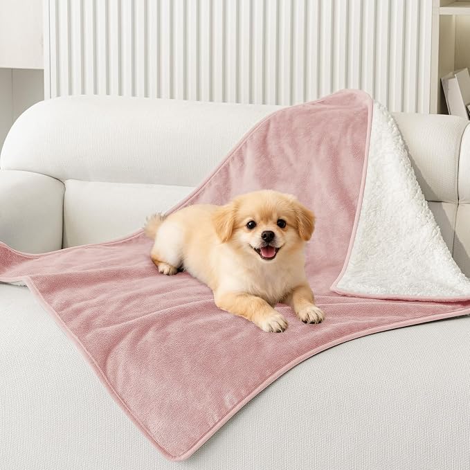 Smiry Waterproof Dog Bed Blanket, Leakproof Pet Throw Blanket for Bed Couch Sofa, Reversible Sherpa Fleece Furniture Protector Cover for Small Medium Large Dogs Cats (Dusty Pink, 32x40 inches) by Smiry