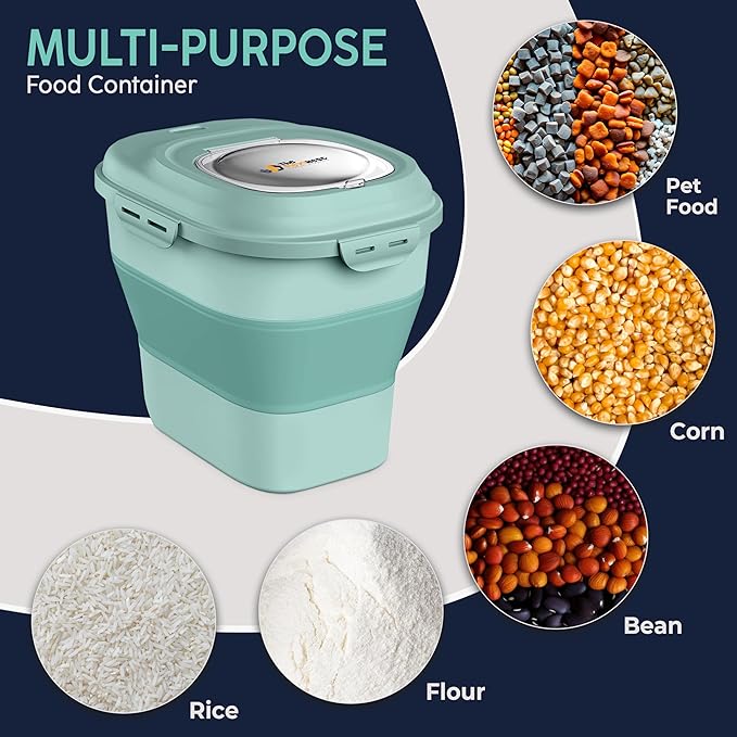 Dog Food Storage Container 30-35 lb, Airtight Collapsible Cute Dog Food Container with Wheels & Scoop, Stackable Pet Food Storage Container for Dog & Cat Food - Image 5