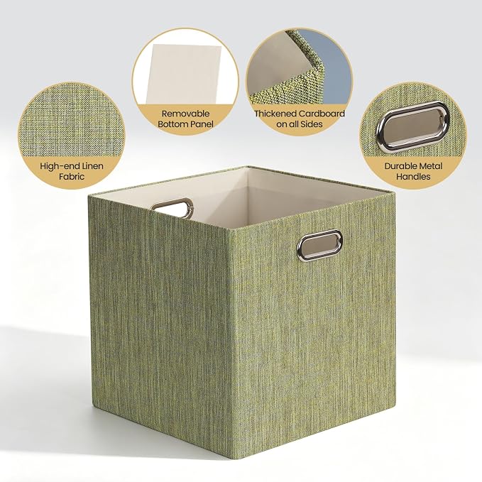 Posprica Foldable Storage Bins, 13×13×13, Yellow/Brown Mixed, Set of 4 | Cubes Basket Containers, For Shelf Cabinet Bookcase, Thick - Image 4